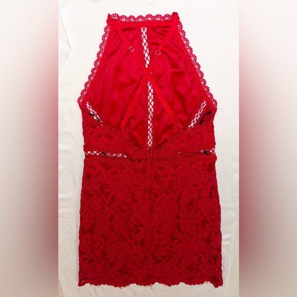 Red Lace Halter Dress - Picture 2 of 4